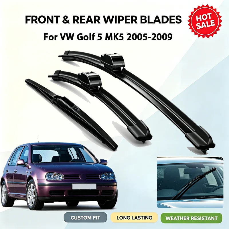 For VW Golf 5 MK5 2005-2009 Car Front Rear Windshield Wiper Blades Set 24 Inch 19 Inch 13 Inch Durable Rubber All Weather Clear