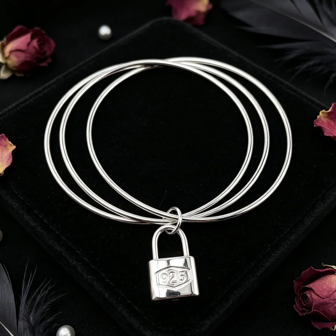 New  Affordable Jewelry 925 Sterling Silver cutecore Lock Bangles Bracelets for Women Fashion Party Wedding Engagement Gifts
