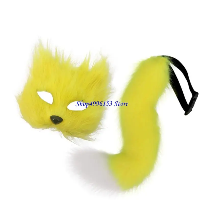 Q0ke Foxes Costume Akcesoria Halloween kostiumy Cosplay Cosplay Props Foxes Mask Cats Połowa twarzy maska lisów ogon dla dzieci