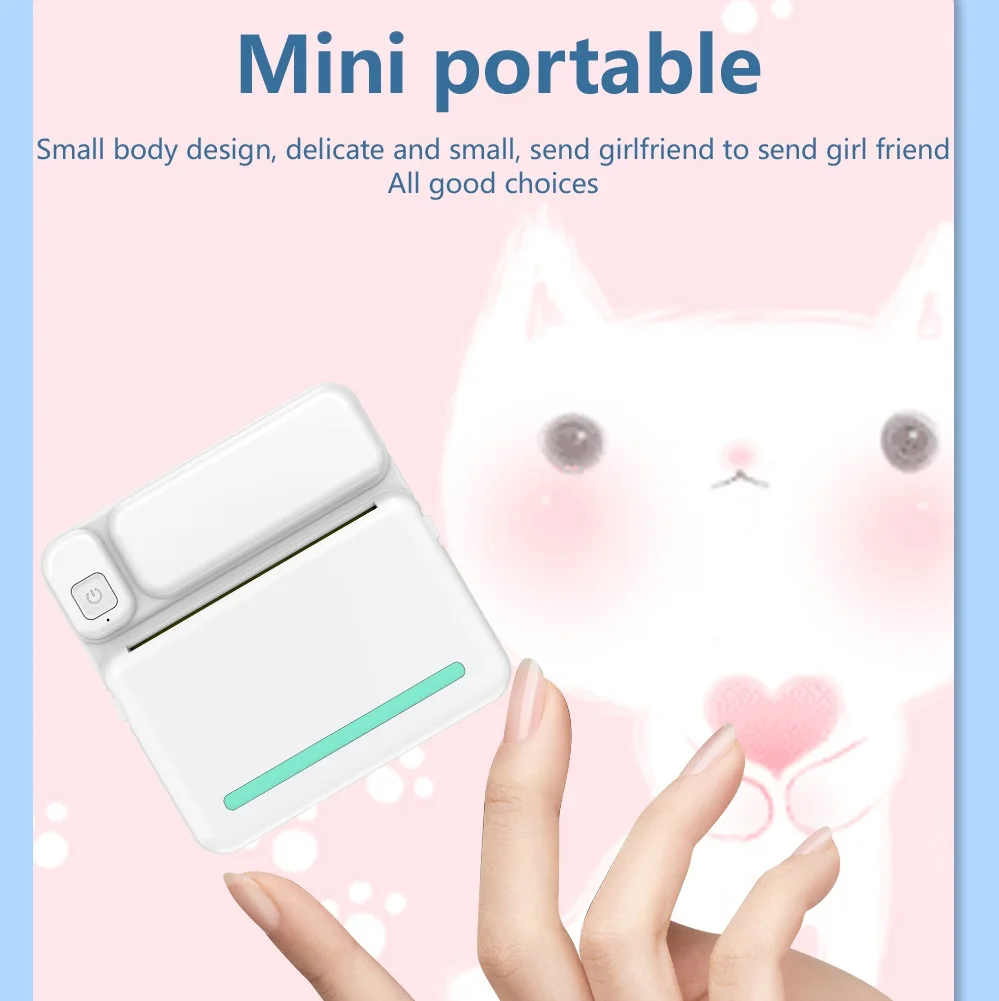 Mini Portable Thermal Printer Wireless Inkless Pocket Size with USB Cable HD Bluetooth Label Photo Printer Gift for Office Home