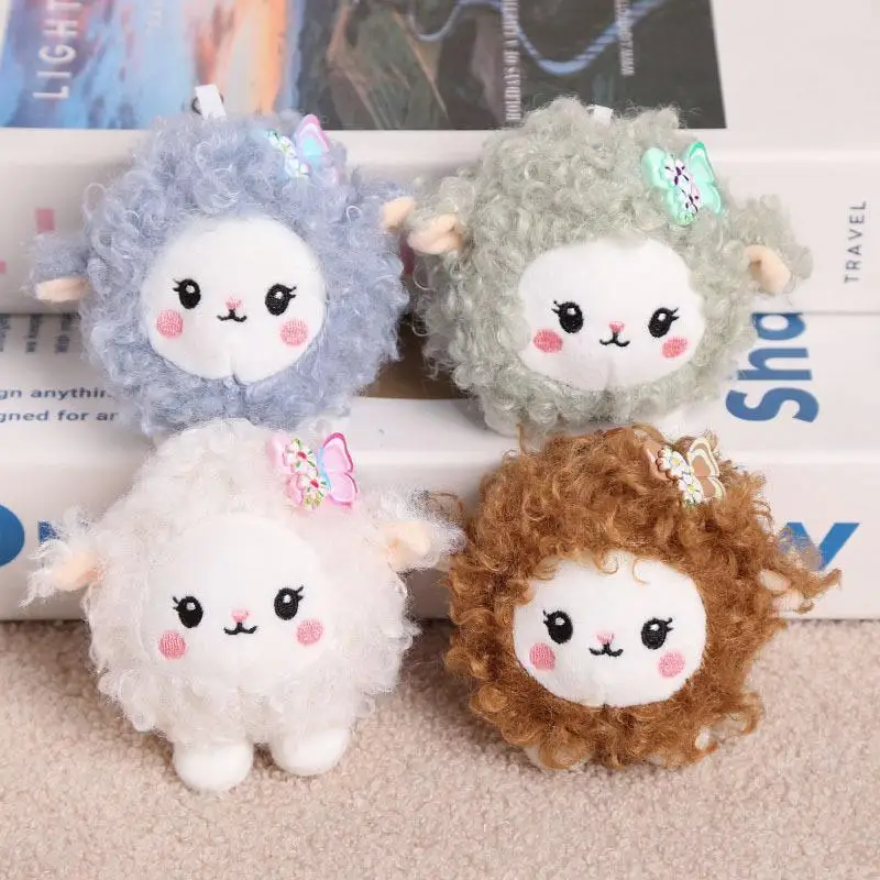Cute Curly Wool Plush Sheep Keychain Fluffy Butterfly Decor Soft Pendant for Backpack Bag Car Key Accessories Daily Use
