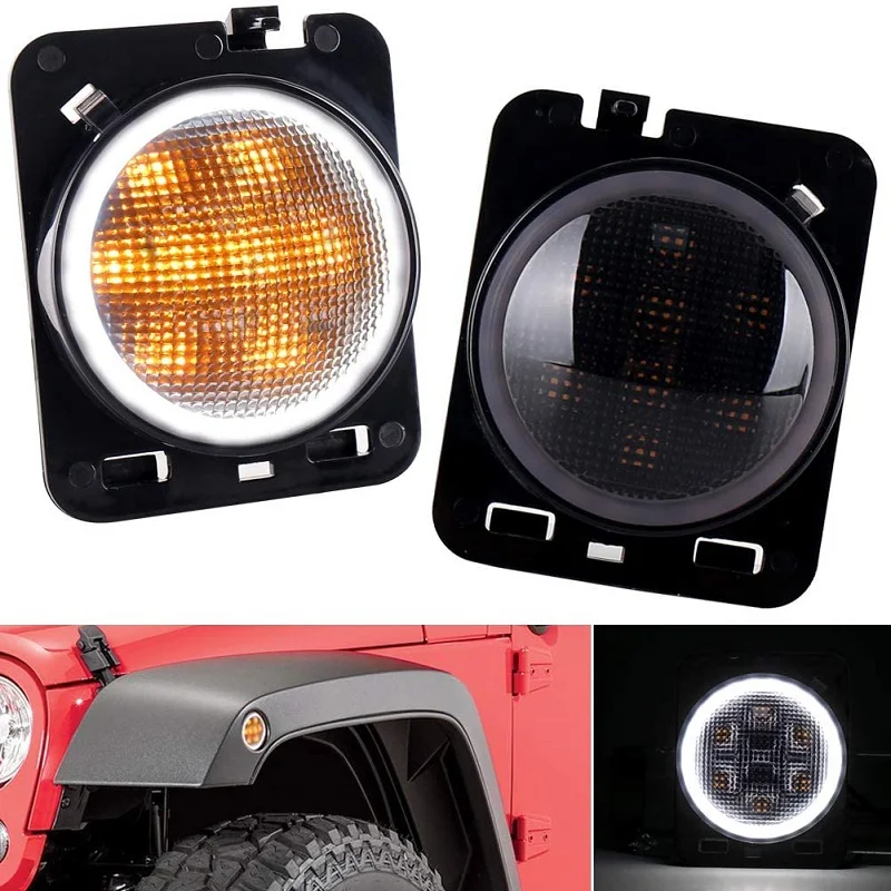 

LED Side Marker Lights White DRL Amber LED Turn Signal Lights Fender Signal Parking Lights FOR Jeep Wrangler JK JKU 2007-2017