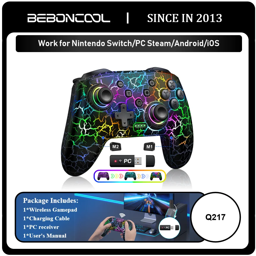 9 RGB Light Wireless Controller For Nintendo Switch/OLED/Lite/Android/IOS/ PC with Programmable Keys Switch Gamepad