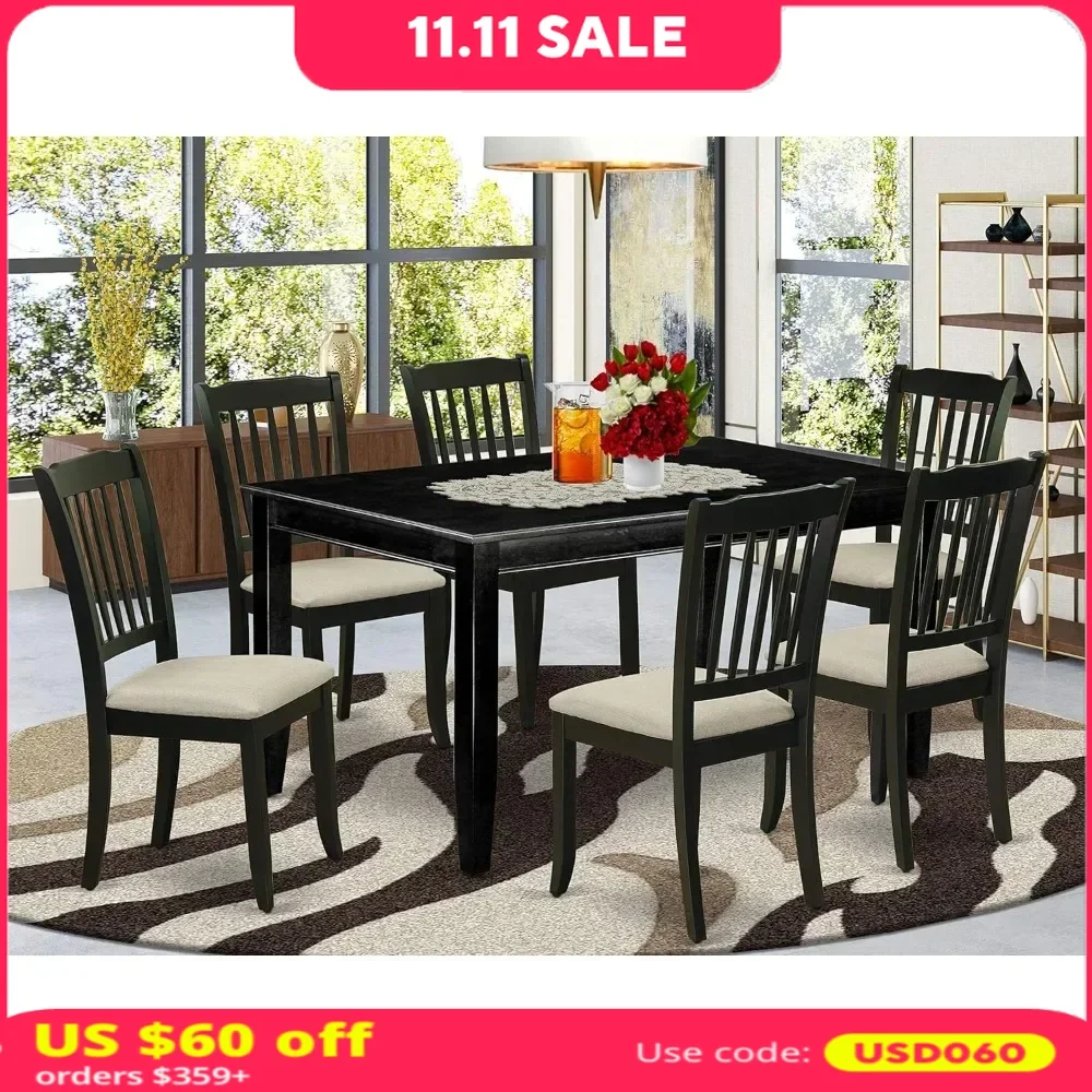 

7 Piece Kitchen Set Consist of A Rectangle Table and 6 Linen Fabric Dining Room Chairs, 36x60 Inch Kitchen Set