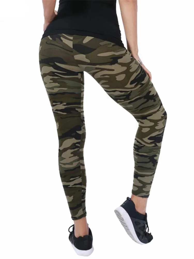 CUHAKCI Camouflage Printed Women Leggings Fitness Leggins Gym High Elastic Skinny Army Green Jegging Sport Pencil Pants New