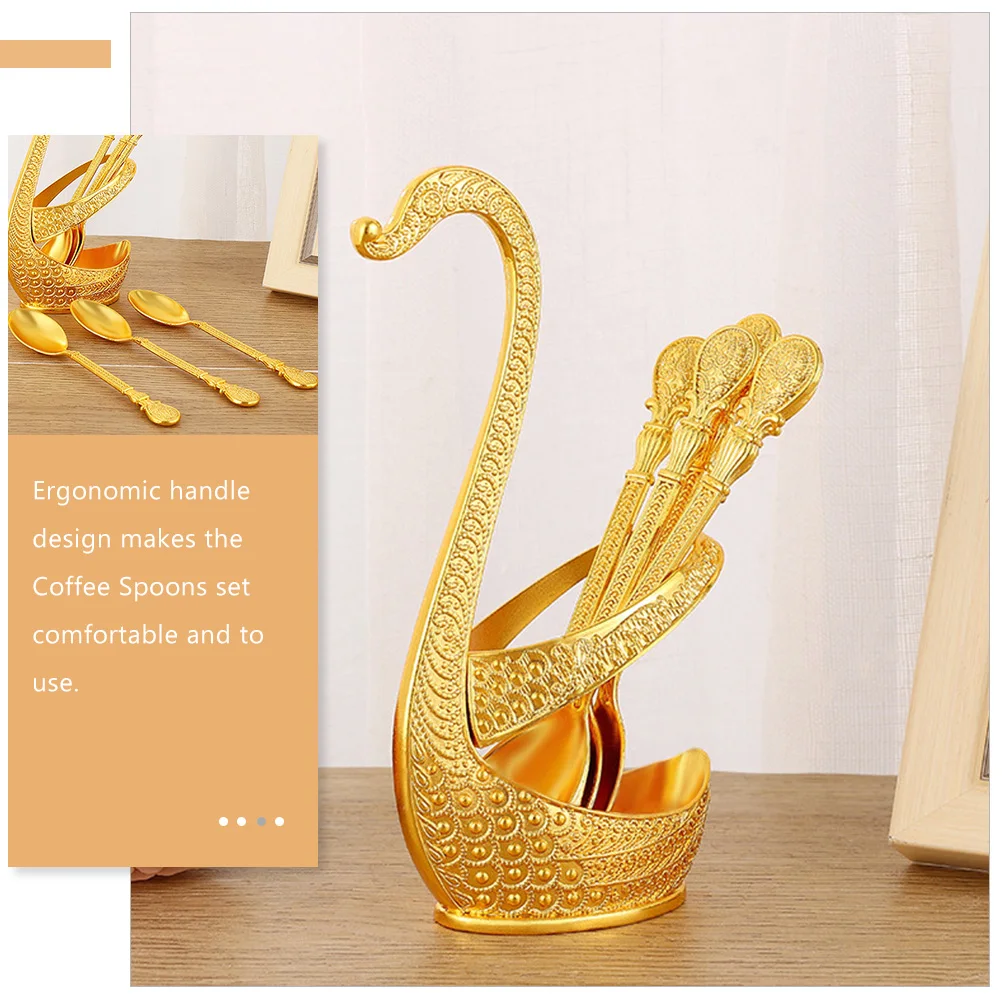 

Swan Dessert Spoon Set Golden Coffee Spoon Holder Stylish Party Tableware Mini Mixing Spoons Home Decor Metal Teaspoons Kitchen