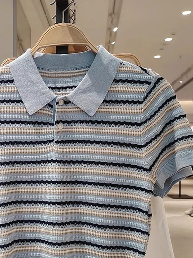 

Faionable Color Blo Ice Silk Knitted Top Loose Casual ort Sve Slimming Summer 2025 Korean Sle Lazy Ele Sle