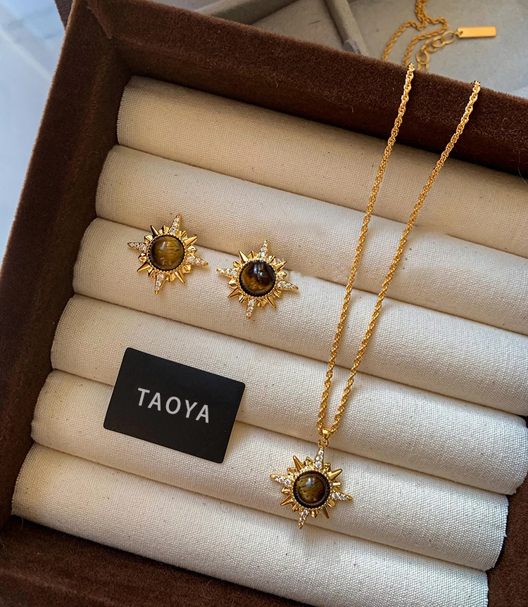 Melard Tigerauge Stein Sternenanhänger vergoldet mit 18K Gold Kette Halskette für Damen Luxus Set Accessoires Neuer trendiger Schmuck – Detail 3