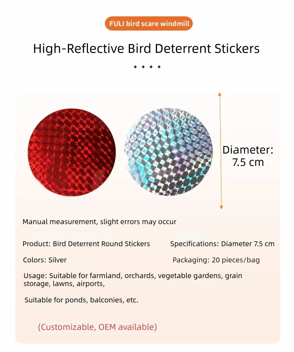 20 Stück Garten-Vogelabwehr-Aufkleber Runde Form Laser-Blitz Reflektierende Vogelabwehr-Sticker Reflektierendes Vogelabwehrband – Detail 2