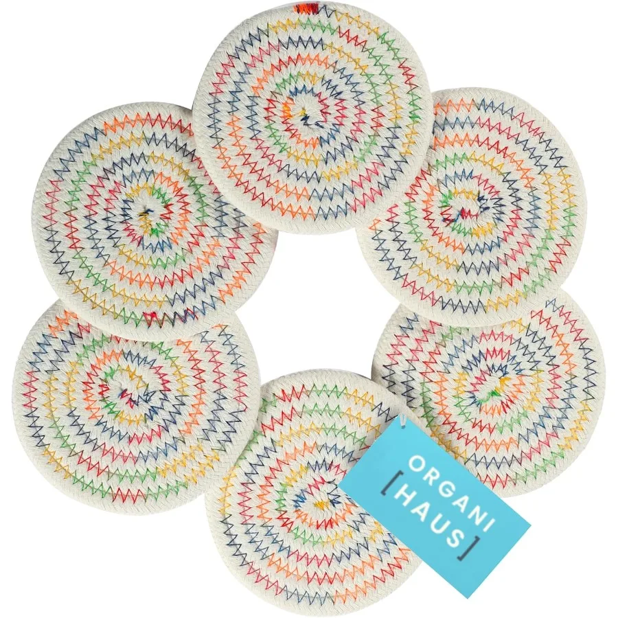 

Raiow Drink Coasters Set of 6 Absorbent Cotton Woven Cup Coasters Rustic Farmhouse Boho Decor for Coffee Table and Drinks Prote