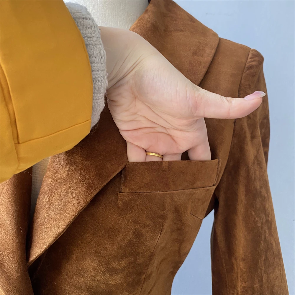 Jaxmonoy Giacca in vera pelle scamosciata per donna 2025 Autunno Nuovo arrivo Cappotto invernale in pelle di pecora Moda donna Slim Giacche in vera pelle