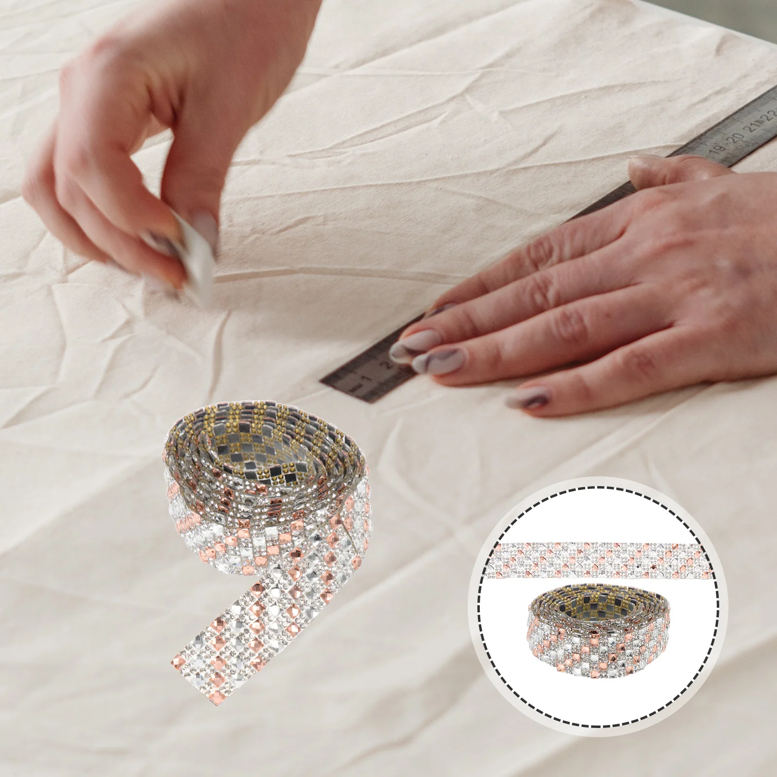 

1 Roll Self Adhesive Rhinestone Ribbon Cuttable Heat Resistant Craft Trim For Diy Clothing Decorative Accessories Multi-Function