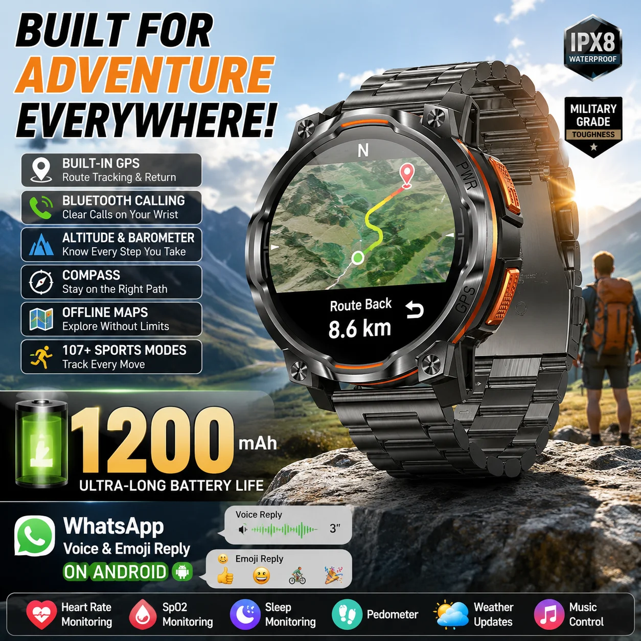Smartwatch Watch Whatsapp - LIGE New GPS Offline Map Smart