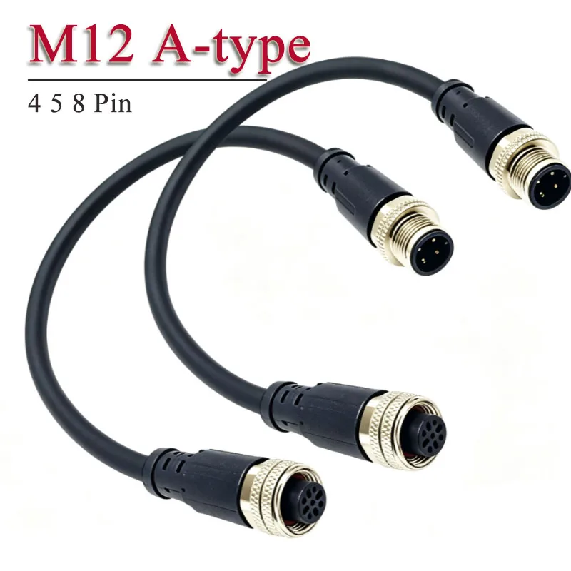 Waterproof M12 4 5 8 Pin Aviaiton Plug Wire Injection Molded A-type Male to Female Connector Cable Bent/Straight Head with Line