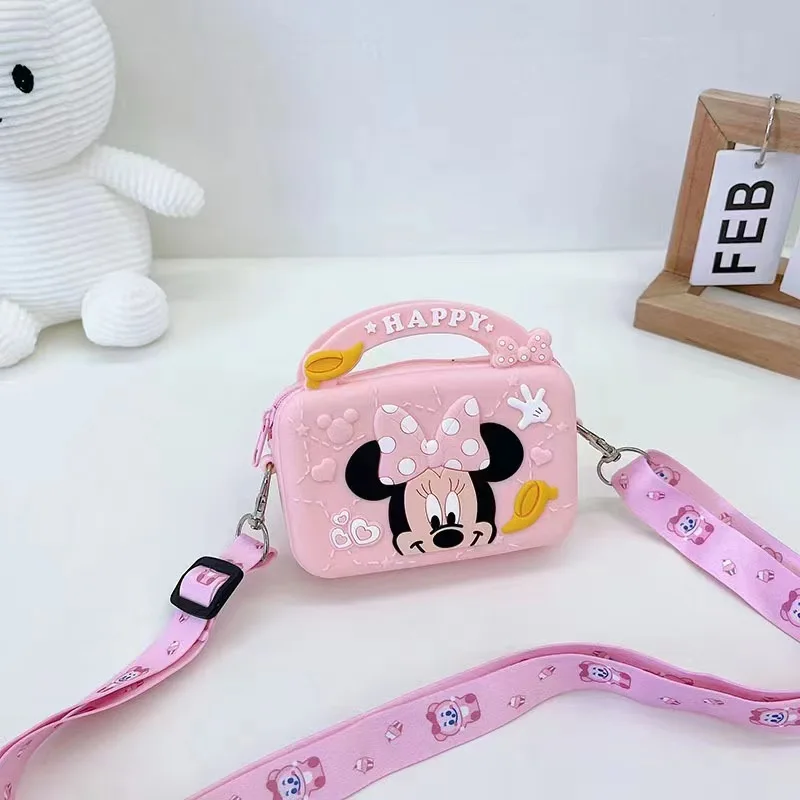 Dompet Koin Silikon Anak-anak Kartun Lucu Tas Selempang Bahu Mickey Minnie Cetak Anak-anak Kasual Tas Persegi Kecil