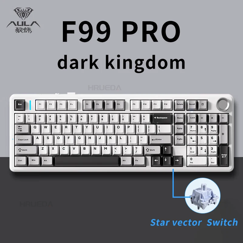 AULA F99PRO Gaming mechanisch toetsenbord 99-toetsen Drie modus Draadloos Hot-swappable pakkingstructuur Aangepast toetsenbord met mediaknop