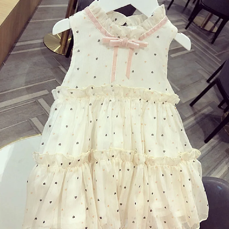 Girls' Polka Dot Sleeveless Bowknot Dress Princess Dress25Summer New Foreign Trade Children's Wear Delivery