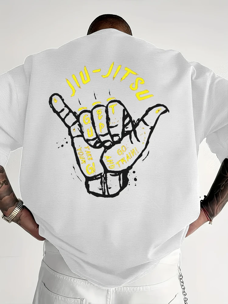 Men's Brazilian Jiu Jitsu pattern-inspirational slogan and martial arts design, 100% cotton breathable short-sleeved T-shirt.