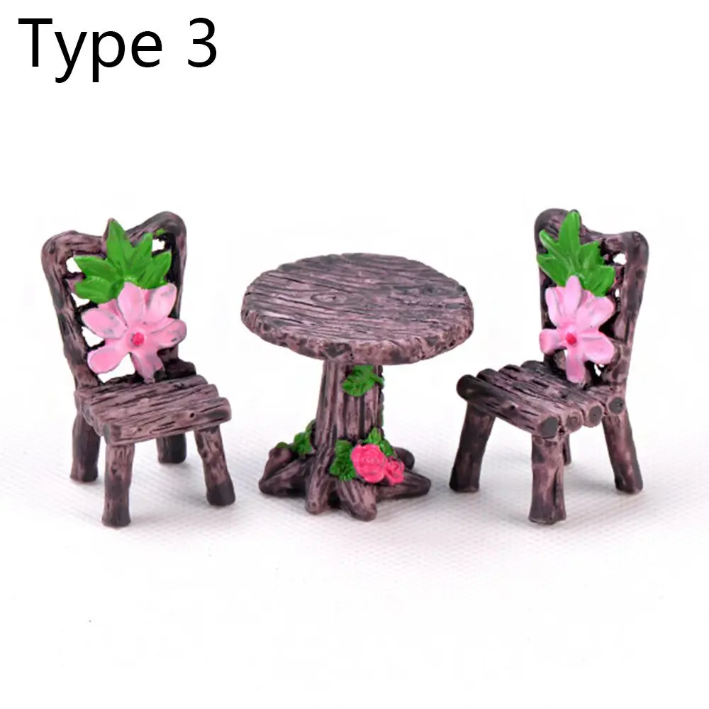 

3pcs Kids Favors DIY Gifts Home Decor Micro Landscape Mini Miniature Table and Chairs Garden Furniture Ornament