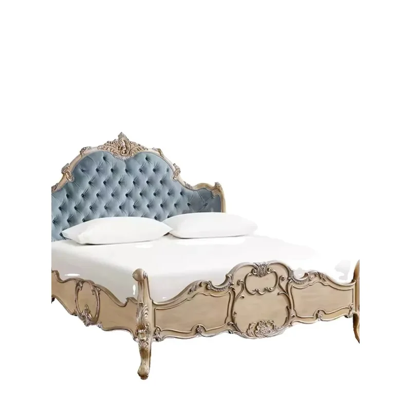 Retro solid wood soft bag  American bedroom furniture carved old wedding double bed master bed combination