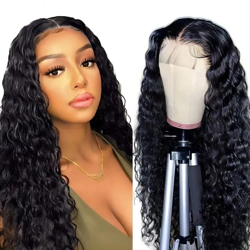 

Popular Hairstyle Human Hair Deep Curly Wigs Black Middle Part Lace Front Wig Long Indian Remy Hair For Women Frontal Wigs