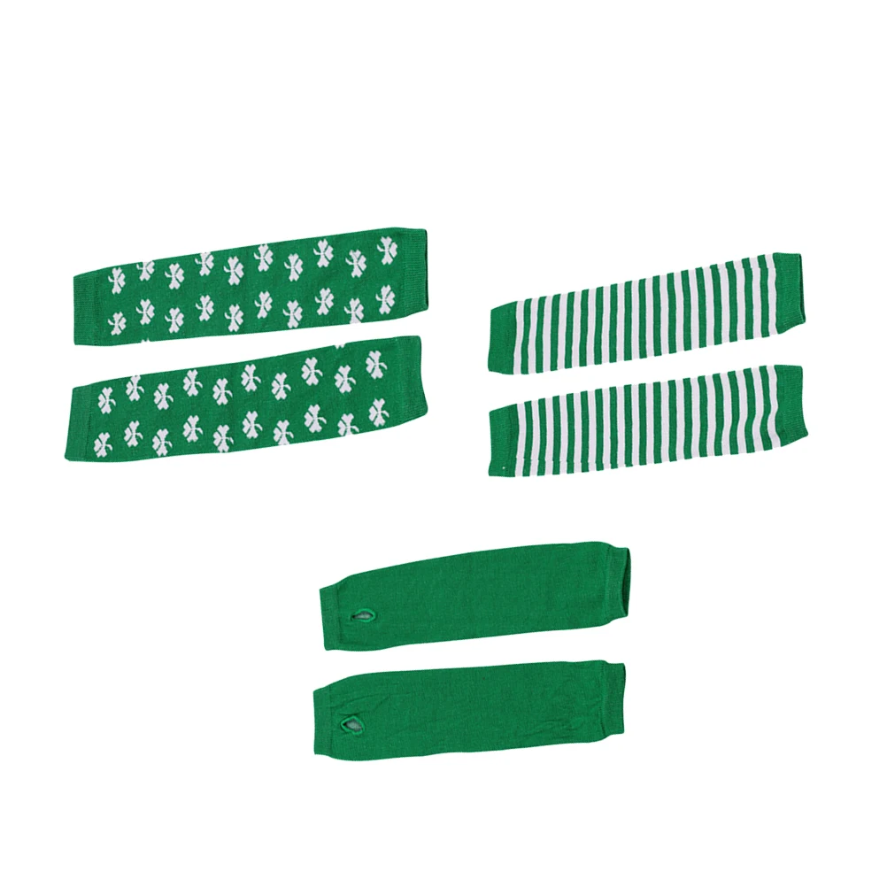 

3Pair Green Long Gloves Elastic Fingerless St Patricks Day Party Sleeve Classic Festival Accessories Comfortable One Size