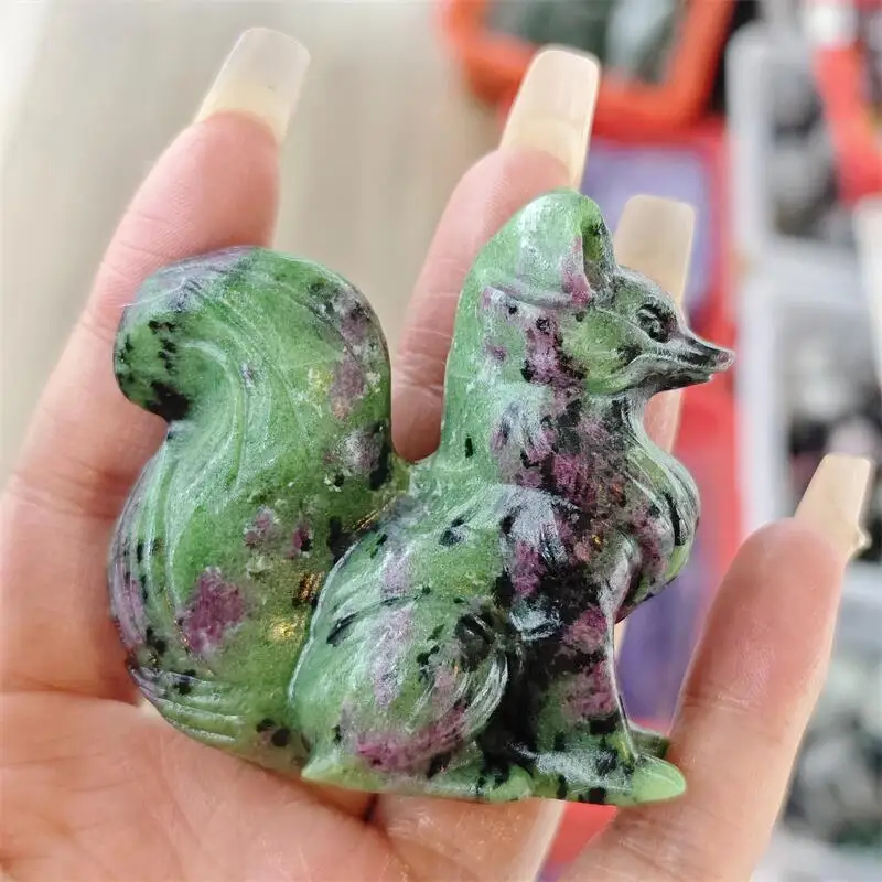 Natural Ruby In Zoisite Fox Fairy Carving Crystal Healing Reiki Halloween Gift Festival Craft For Decoration 1pcs