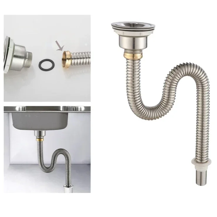 مفيدة حوض مطبخ ستنلس ستيل استنزاف الأنابيب المضادة للرائحة خرطوم المياه مصفاة حوض اتصال تجاوز المجاري تجفيف العالمي #2