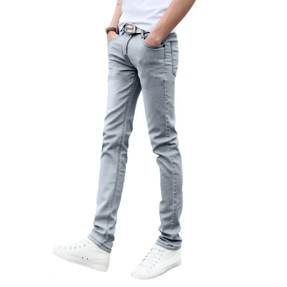 

Men's Summer Stretch Straight Jeans Korean Fashion Slim Fit Small Foot Tight Baggy Jeans For Men Elastic Waist Denim Pants