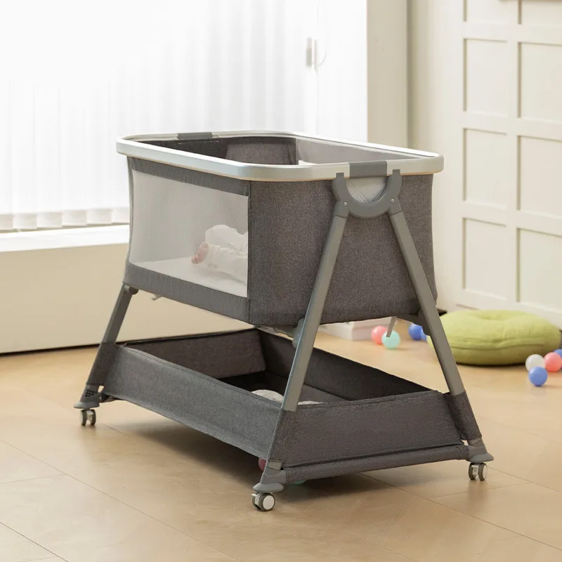 

Baby Crib Multifunctional Foldable Portable Removable Newborn Bed Aluminum Alloy with Mosquito Net, Mattress