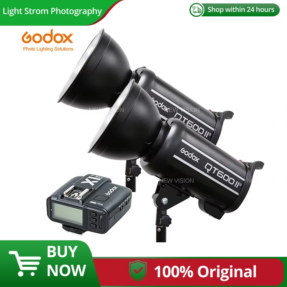 2pcs Godox QT600II GN76 1/8000s High Speed Sync Flash Strobe Light + Built in 2.4G Wirless System + X1 Trigger for Studio Flash