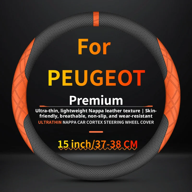 Breathable Nappa Leather Fashion Car Steering Wheel Cover, suitable for Peugeot 3008 5008 508 / 50 SW Rifter Traveller Expert