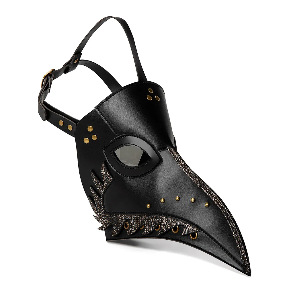 Gear Duke Punk Bird Plague Doctor Cos PU lederen hoofddeksel Unisex Steampunk klinknagel Patchwork lange snavel vogel vol masker carnaval Cos