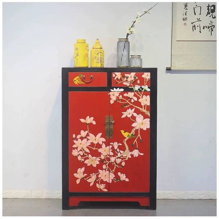 

zxqDesigner high-end hand-painted shoe cabinet entrance integrated new retro Chinese solid wood locker furniture
