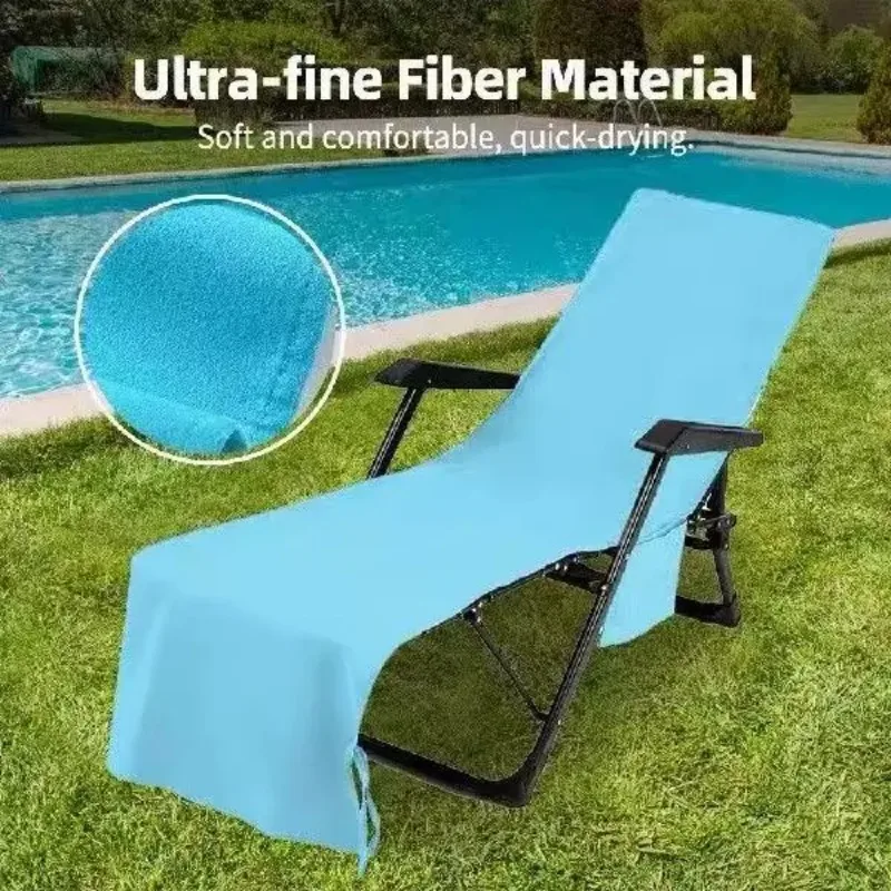Quick-Dry Microfiber Beach Chair Cover with Pockets Outdoor Lounge Chair Adjustable Strap Fit for Poolside Fits Most Chairs