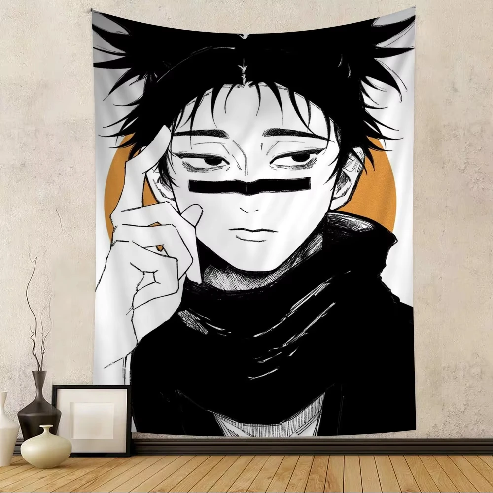 VIKAMA Jujutsu Kaisen Anime Tapestry Black White Manga Style Wall Hanging Otaku Bedroom Dorm Polyester Wall Decor