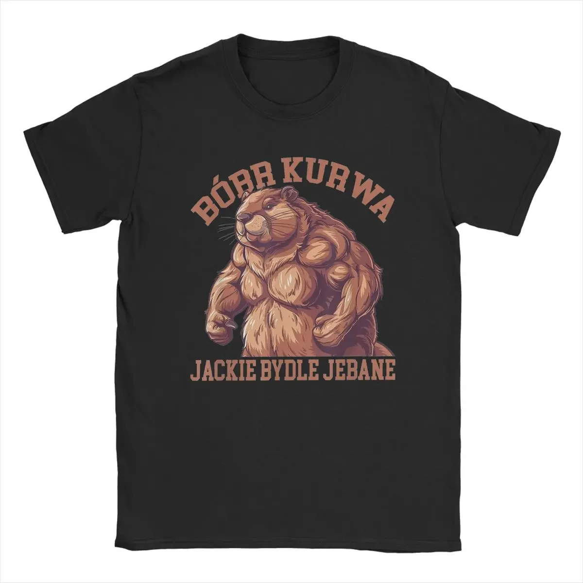 

Strong beaver fashion print T-shirt for men, summer round-neck 100% pure cotton T-shirt, casual street sport short-sleeved