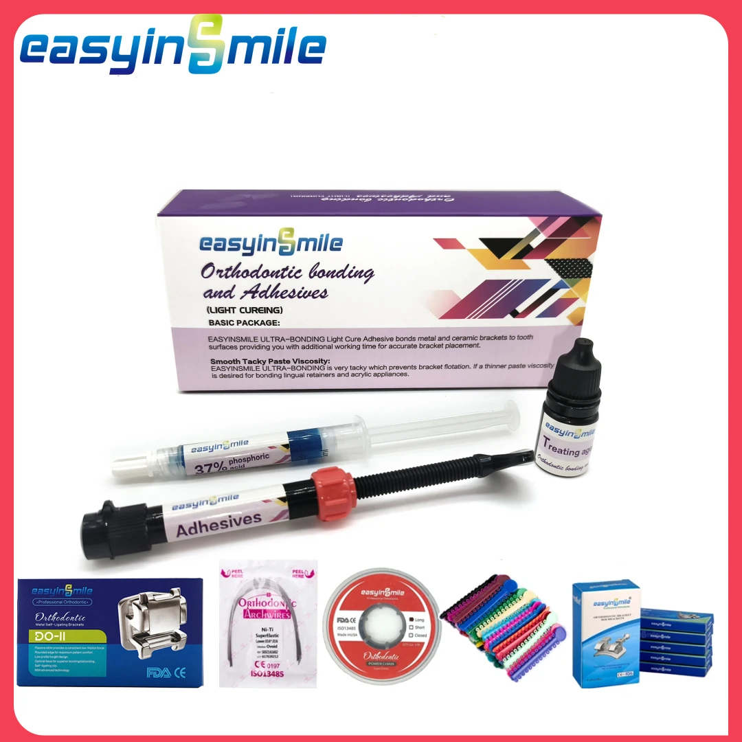 Easyinsmile Dental Material for Metal Bracket Mini Self Ligating Bonding Roth / MBT 345 .022 adhesive Attachments Curing Tools