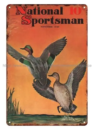 Office decor 1940 National Sportsman cover art mallard duck metal tin sign