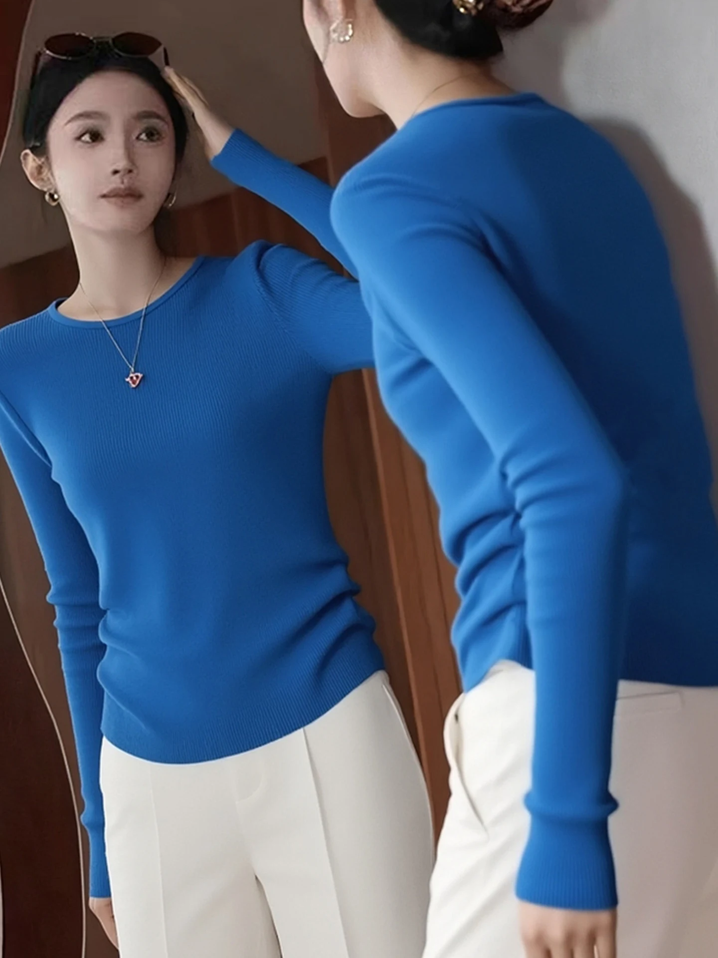Ele Camere Long Sve round Ne Base irt Super Whitening Knitted Sweater Korean Sle Slim Fit Autumn Winter Faion