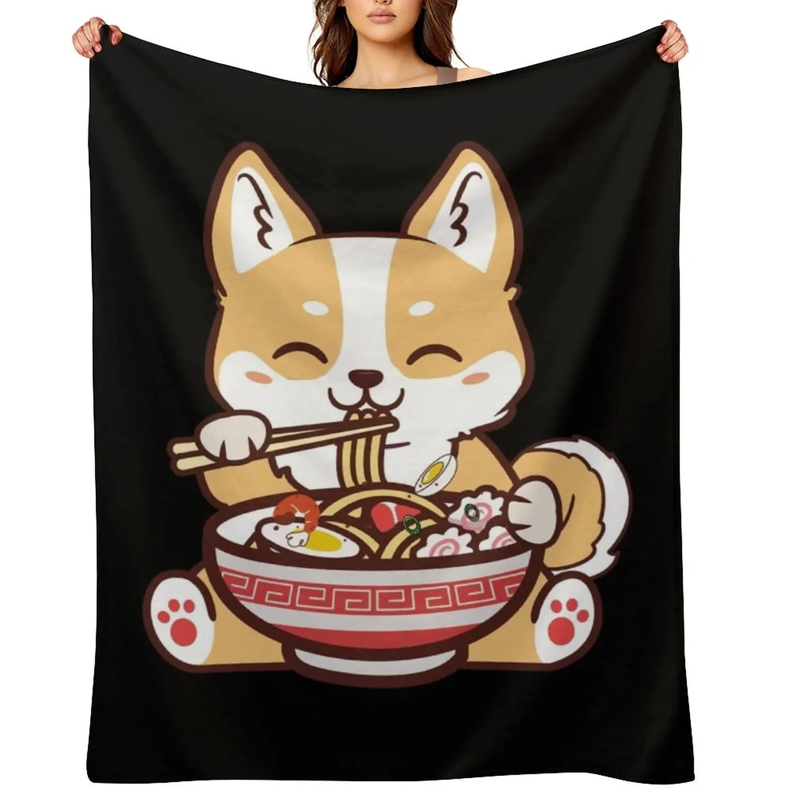 

Kawaii Corgi Eating Ramen a Kawaii Corgi Eating Noodles Throw Blanket Summer Beddings Luxury Tourist Furry Blankets