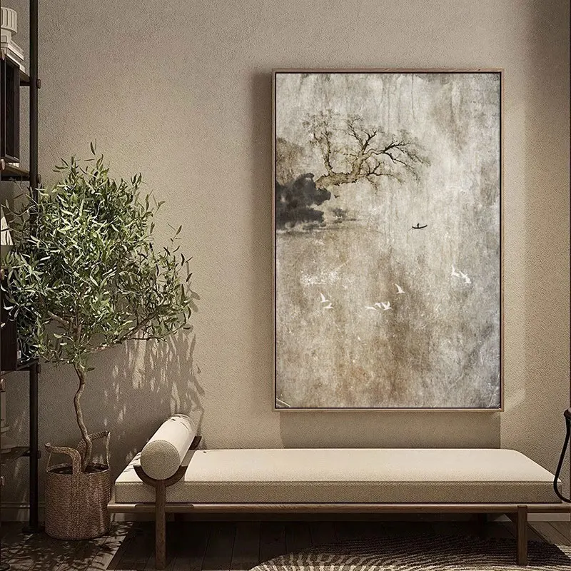 1pc frameless Canvas Painting Chinese Style Red-crowned Crane Canvas Poster Zen Painting Elegant Bird Living Room Bedroom Wall D