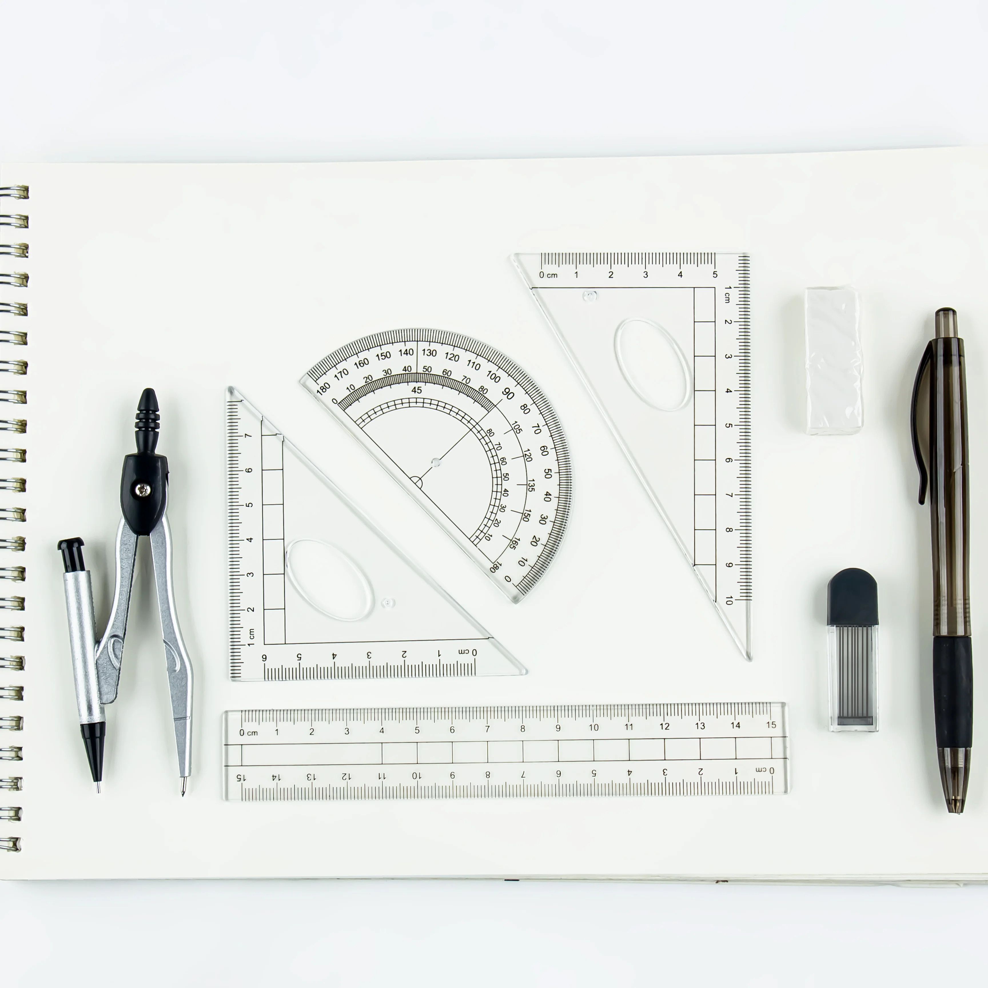 8-Piece Ruler and Compass Set with Storage Box - Professional Measuring and Drafting Tools