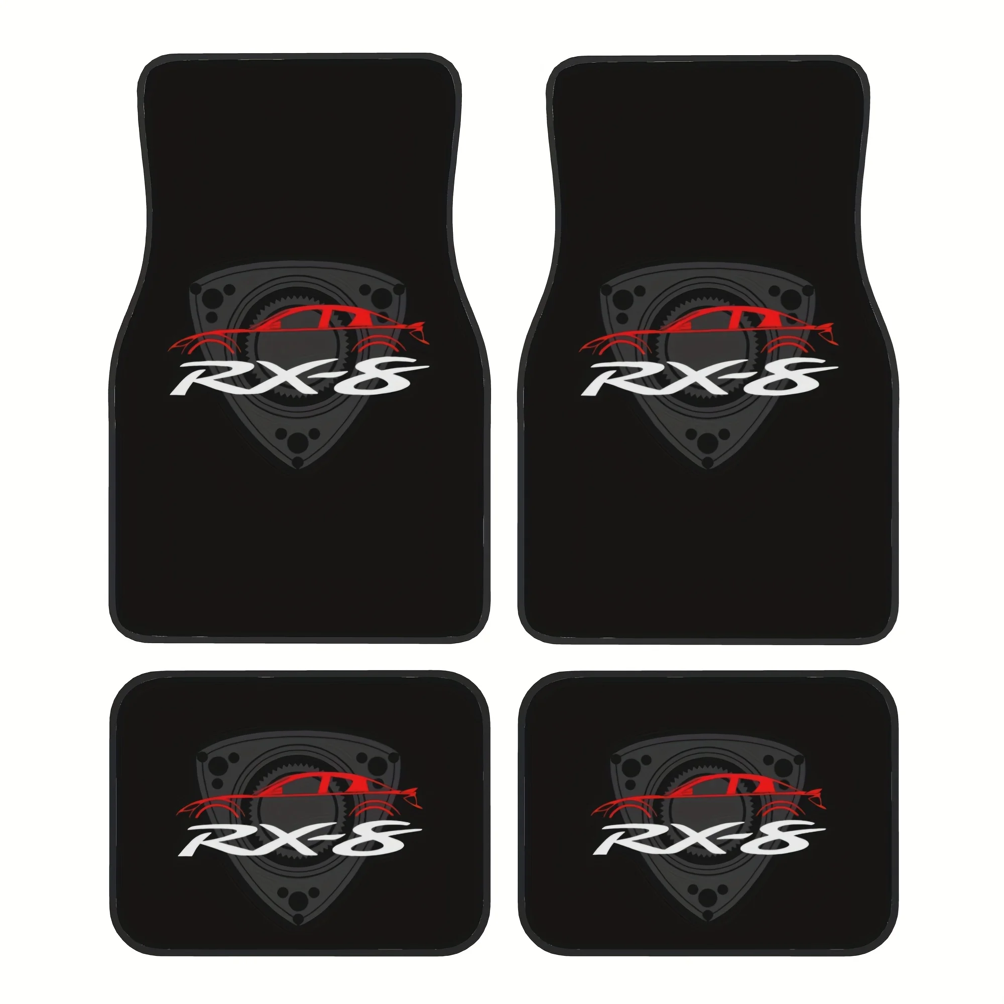 4pcs RX8 Rotor Poster Car Floor Mat - Durable, Suitable For All Models, All-weather Use, Red And White Stripes And 