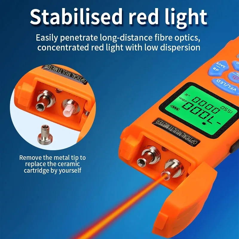 AUA-C70/C50 مقياس الطاقة الضوئية الصغير القابل لإعادة الشحن (OPM) مع محدد الأعطال البصرية (15/30/50mW VFL) جهاز اختبار كابل الألياف الضوئية FTTH #4