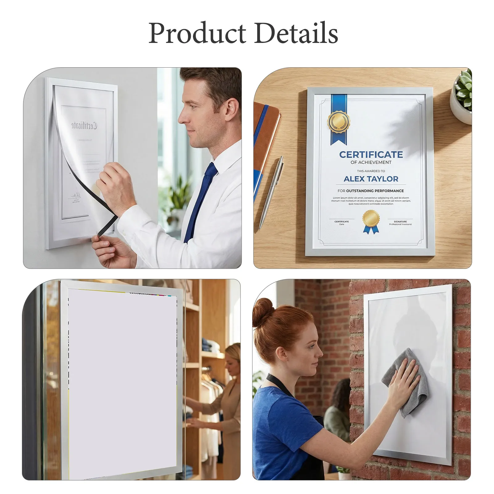 Magnetic Document Holder 2Pcs Self Adhesive Transparent Wall Frame for Certificate Business License Poster