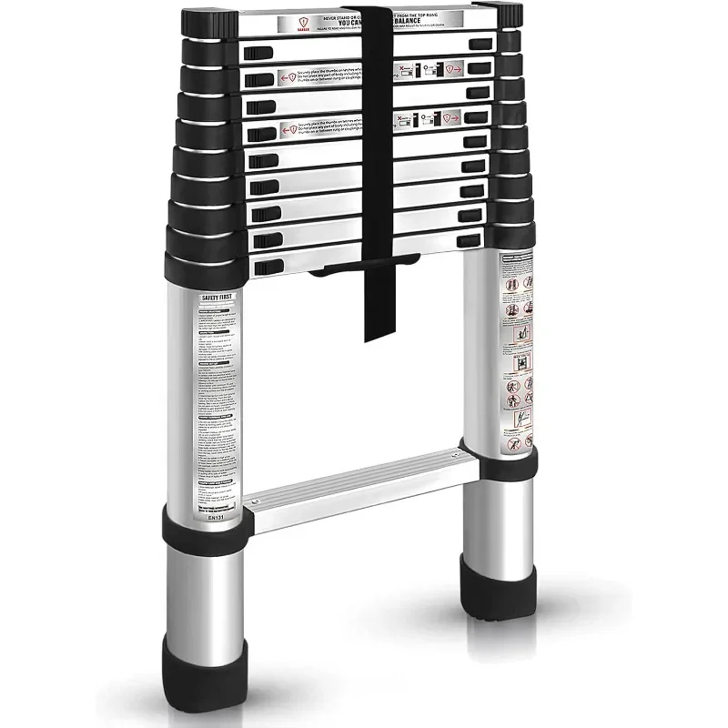 findmall 10.5FT / 3.2M Aluminum Telescopic Ladder Folding Step Inward Sliding Retraction Extension Ladder