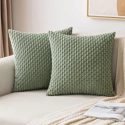 Spring Sage Green Decorative Throw Pillow Covers 18x18 Soft Corduroy Striped Square Pillow Covers for Couch Living Room Bed Sofa