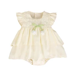 2024 Summer Sleeveless Tulip Newborn Baby Girl Jumpsuit Rompers Multi Layered Lace Korean Style Infant Girls Princess Bodysuit