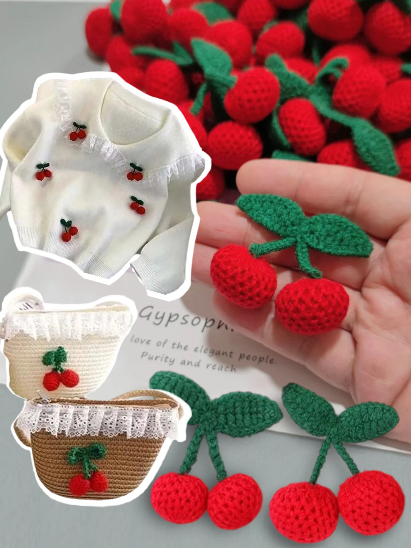 10/20 قطعة محبوك الكرز هوك النسيج DIY الحلي الحرفية لوازم الملابس قبعة الحذاء مفتاح سلسلة القرط ديكور قلادة الديكور